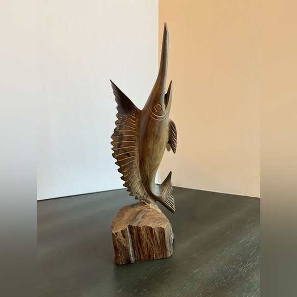 Hand-Carved Polished Ironwood Marlin Swordfish Deep Sea Statue Figurine - Picture 3 of 5